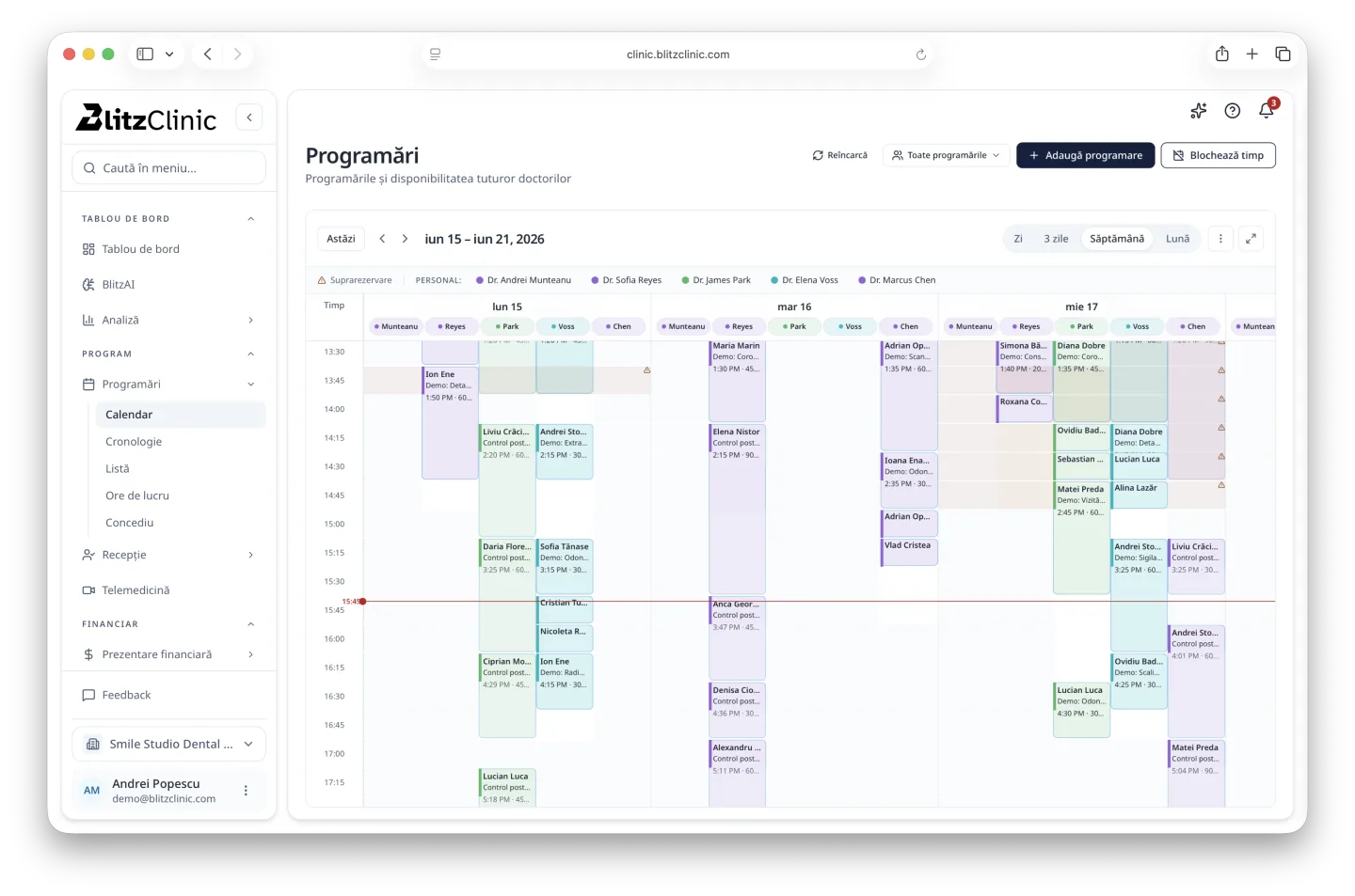 BlitzClinic appointment schedule for a clinical team